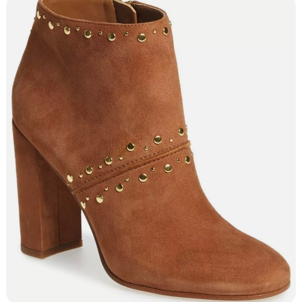 SAM EDELMAN Ankle Booties Chandler Zip Saddle Suede Heel Leather Boots Size:6.5 - Picture 1 of 9